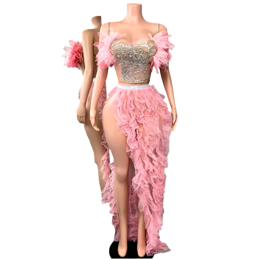 Pink Fantasy Ruffle Set – Glam Two-Piece Skirt & Corset Outfit