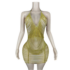 Golden Luxe Backless Dress – Metallic Gold Halter Mini Party Dress