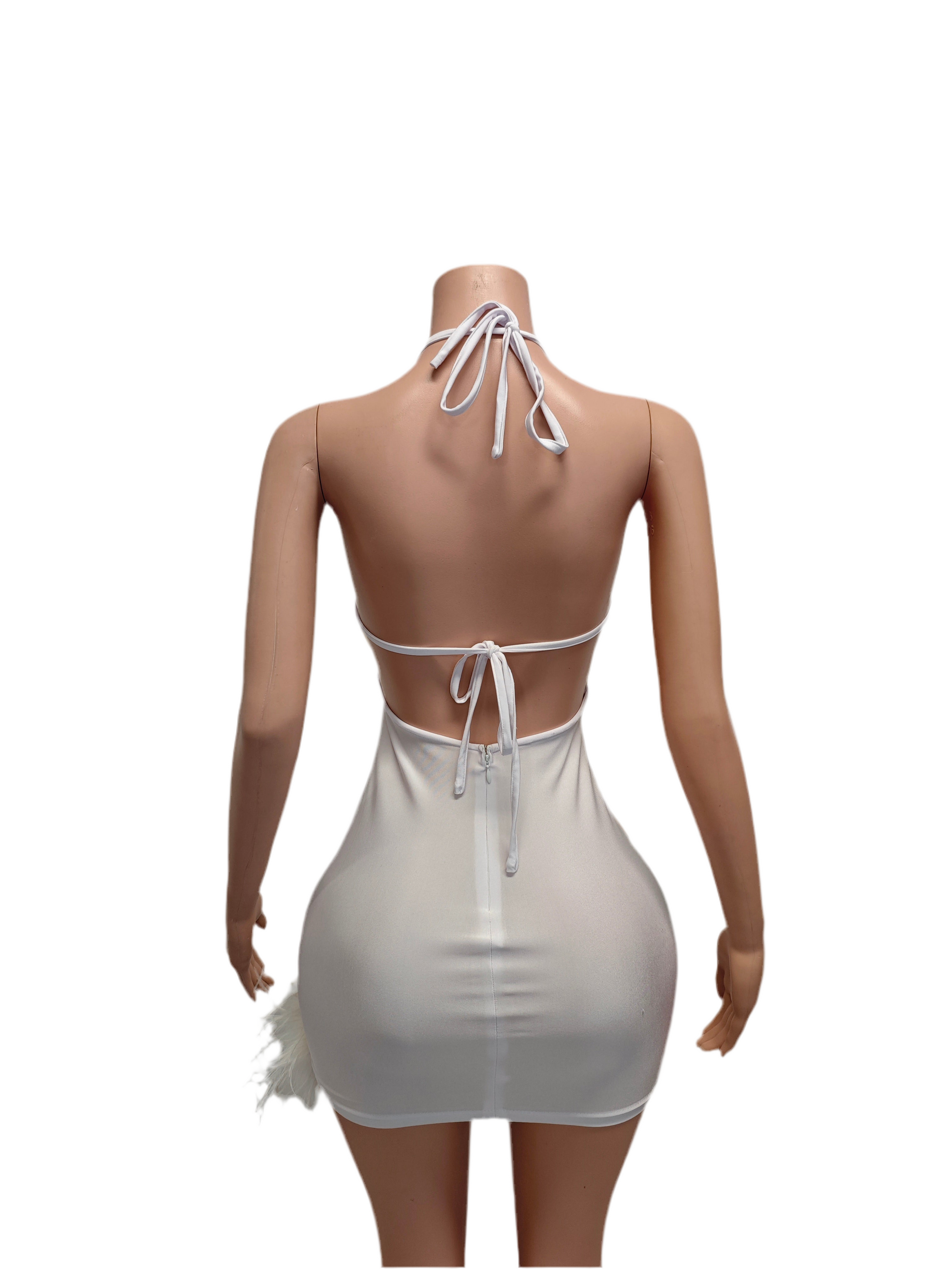 Diamond Dazzle Feather Mini – Silver Rhinestone Birthday & Party Dress