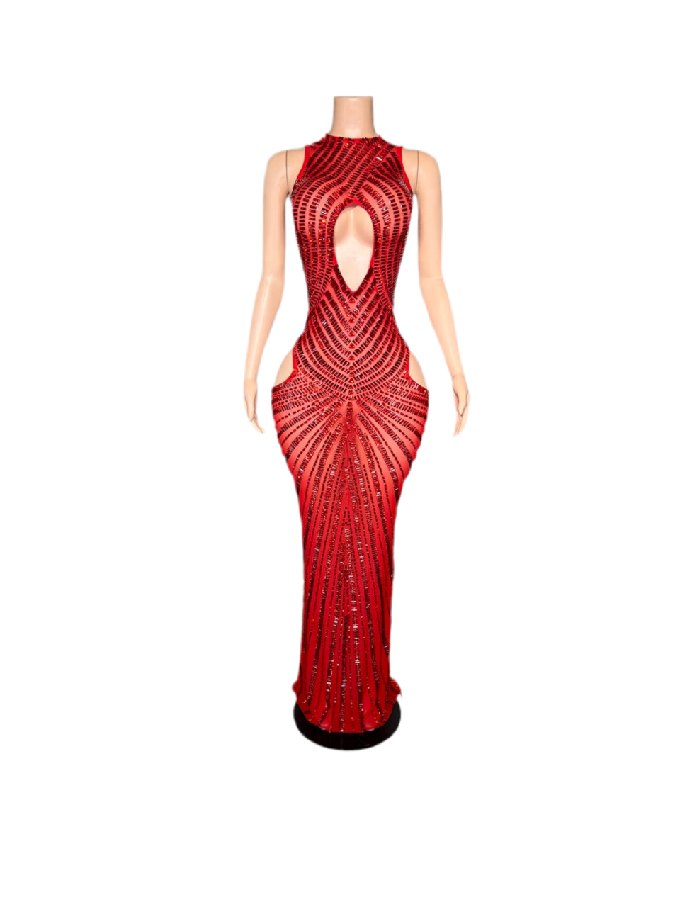 Red Siren Cut-Out Sequin Gown – Red Sequin Floor-Length Dress