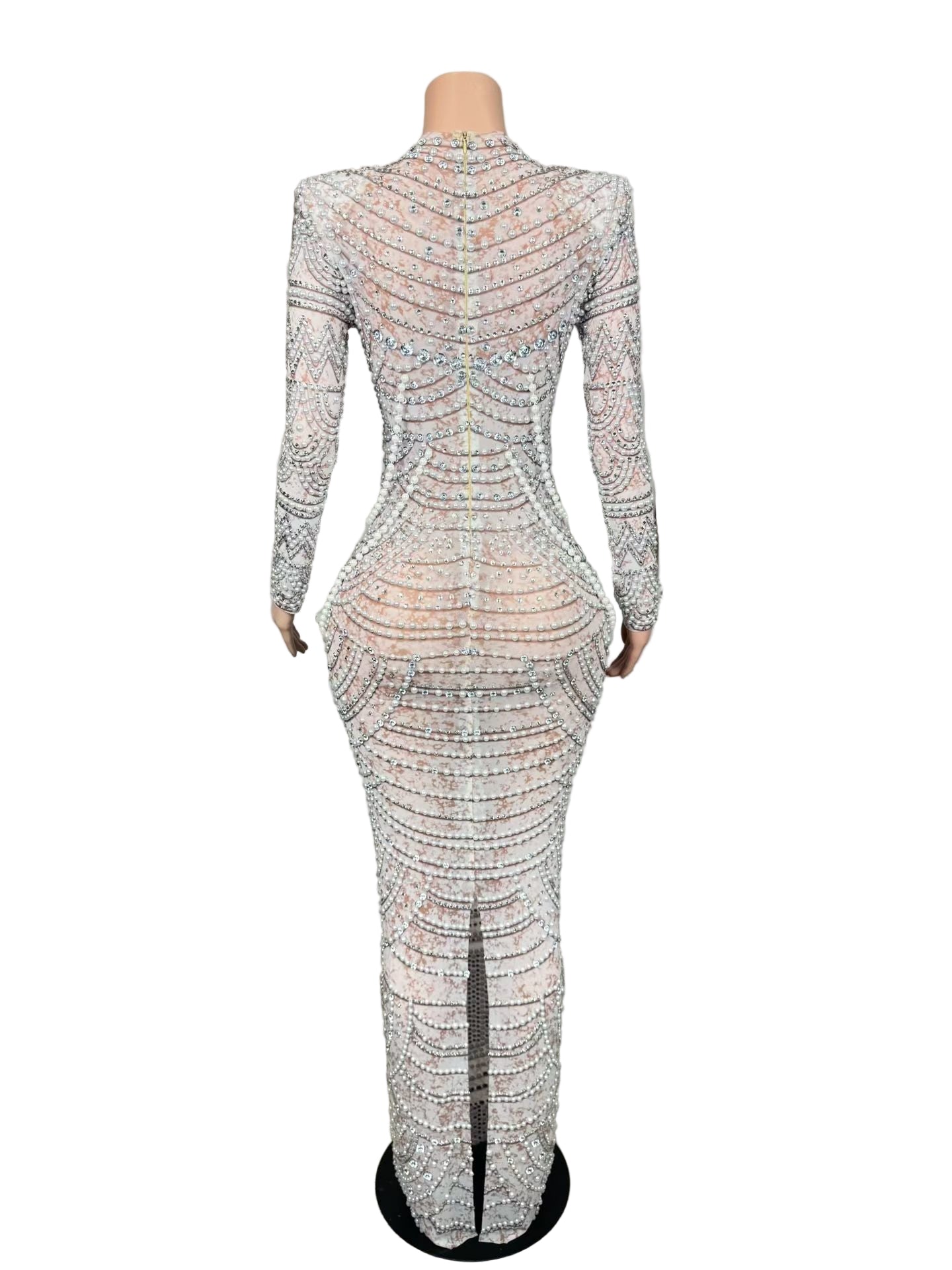 Celestial Glass Goddess Gown – Luxury Crystal Rhinestone Illusion Evening Dress