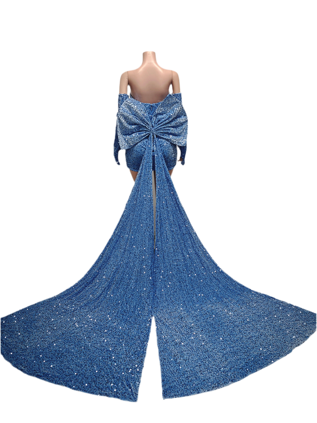 Blue Sapphire Luxe Mini Dress – Rhinestone Birthday & Party Dress with Train
