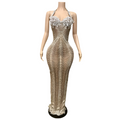 Opal Envy Gown – Silver Rhinestone Halter Evening Dress