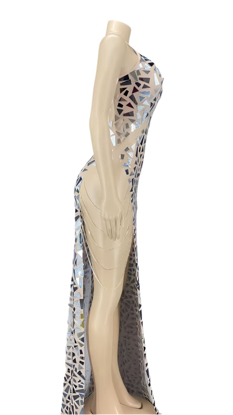 Shattered Dreams Gown – Mirror Sequin Crystal Evening Dress