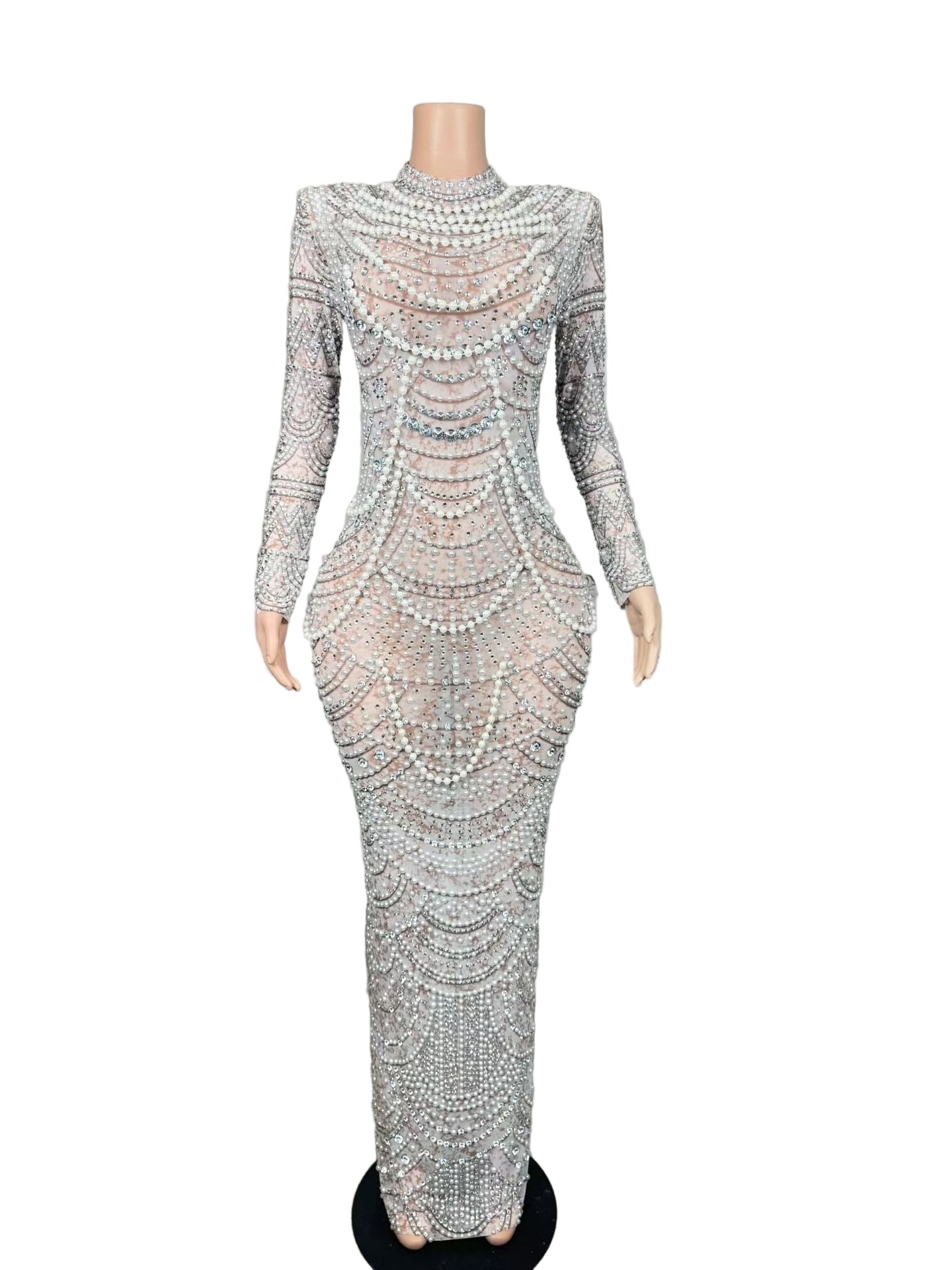 Celestial Glass Goddess Gown – Luxury Crystal Rhinestone Illusion Evening Dress