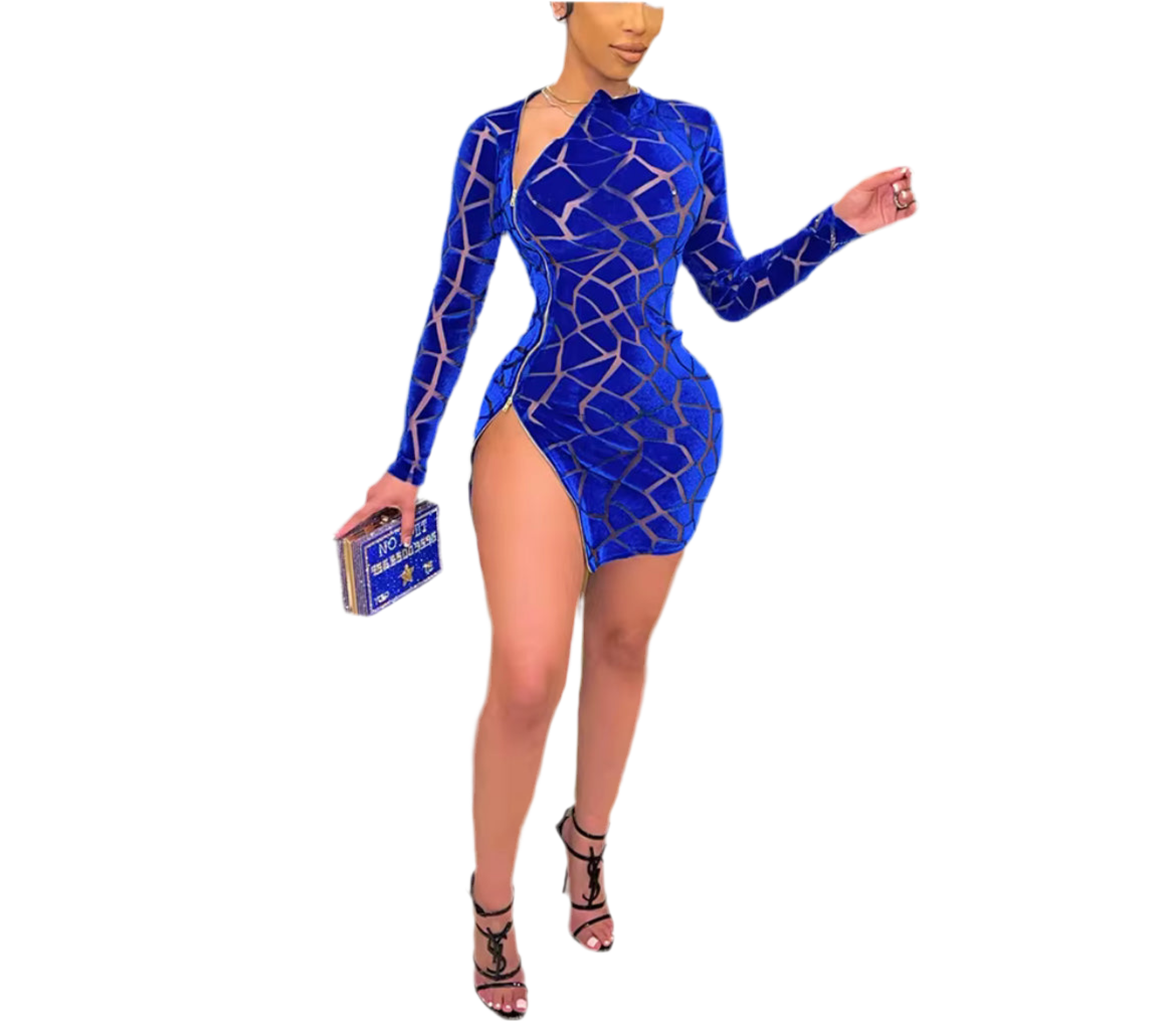Velvet Mirage Cutout Mini Dress – Luxe Party Dress in Black, Pink & Blue