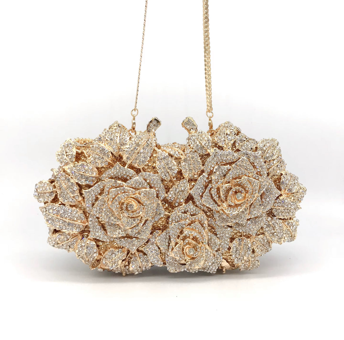 Rose Royal Crystal Clutch – Gold Rose Evening Bag
