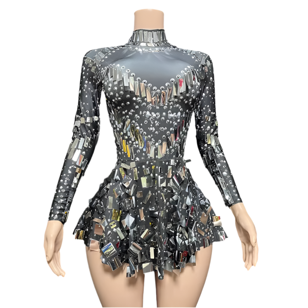 Crystal Chaos Mini Dress – Shattered Mirror Rhinestone Birthday & Party Outfit