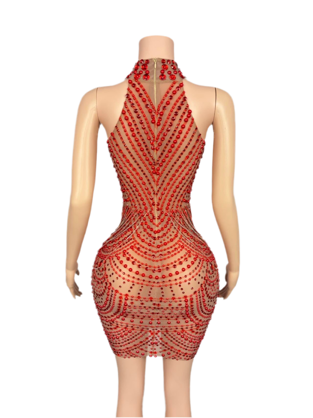 Red Light Temptation Crystal Bodycon Dress – Red Rhinestone Party Dress
