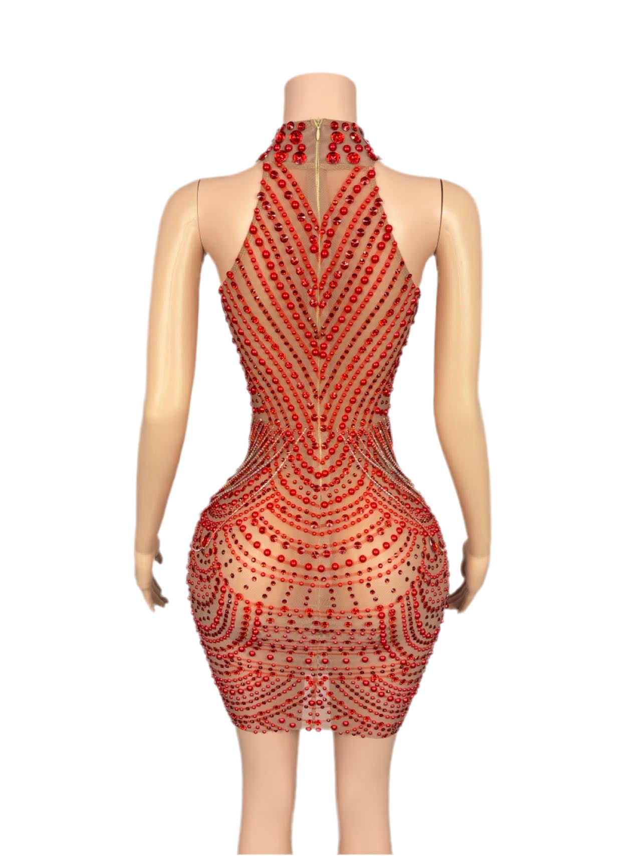 Red Light Temptation Crystal Bodycon Dress – Red Rhinestone Party Dress