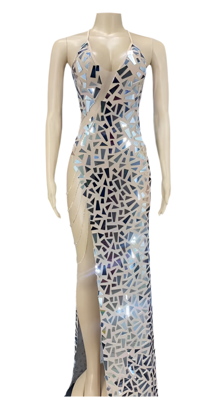 Shattered Dreams Gown – Mirror Sequin Crystal Evening Dress