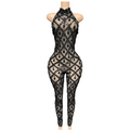 Midnight Web Crystal Catsuit – Black Sequin Sheer Party Outfit