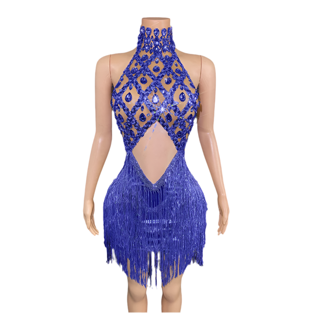 Glamour Gemstone Fringe Mini Dress – Rhinestone Birthday & Party Outfit