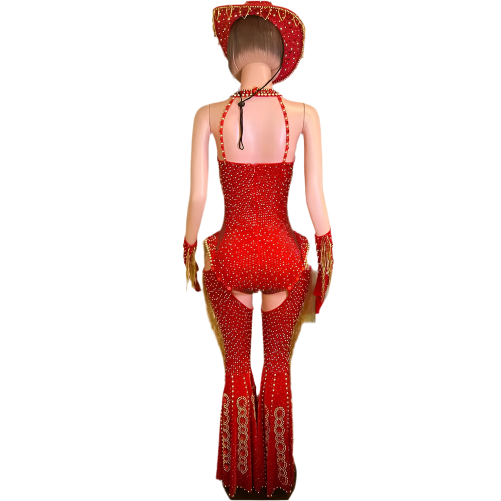 Rodeo Royalty Rhinestone Cutout Set – Red Two-Piece Performance Outfit