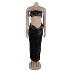 Strapped & Zipped Faux Leather Set – Black Two-Piece Outfit