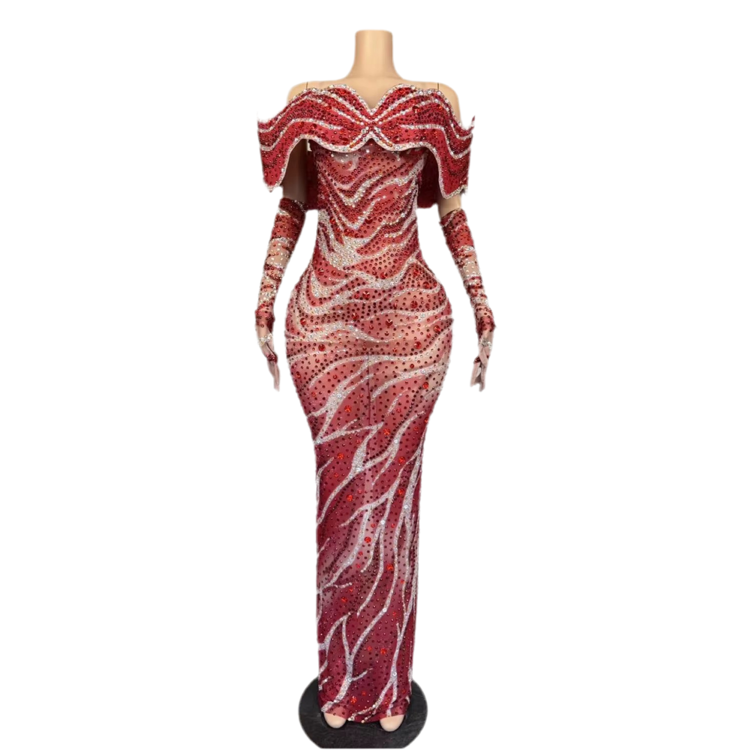 Royal Flame Rhinestone Gown – Red, Pink, Black & Blue Evening Dress