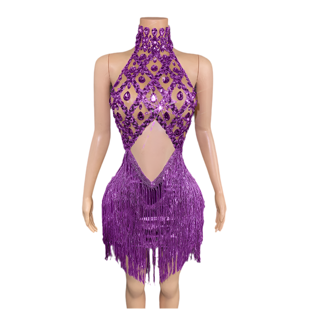 Glamour Gemstone Fringe Mini Dress – Rhinestone Birthday & Party Outfit