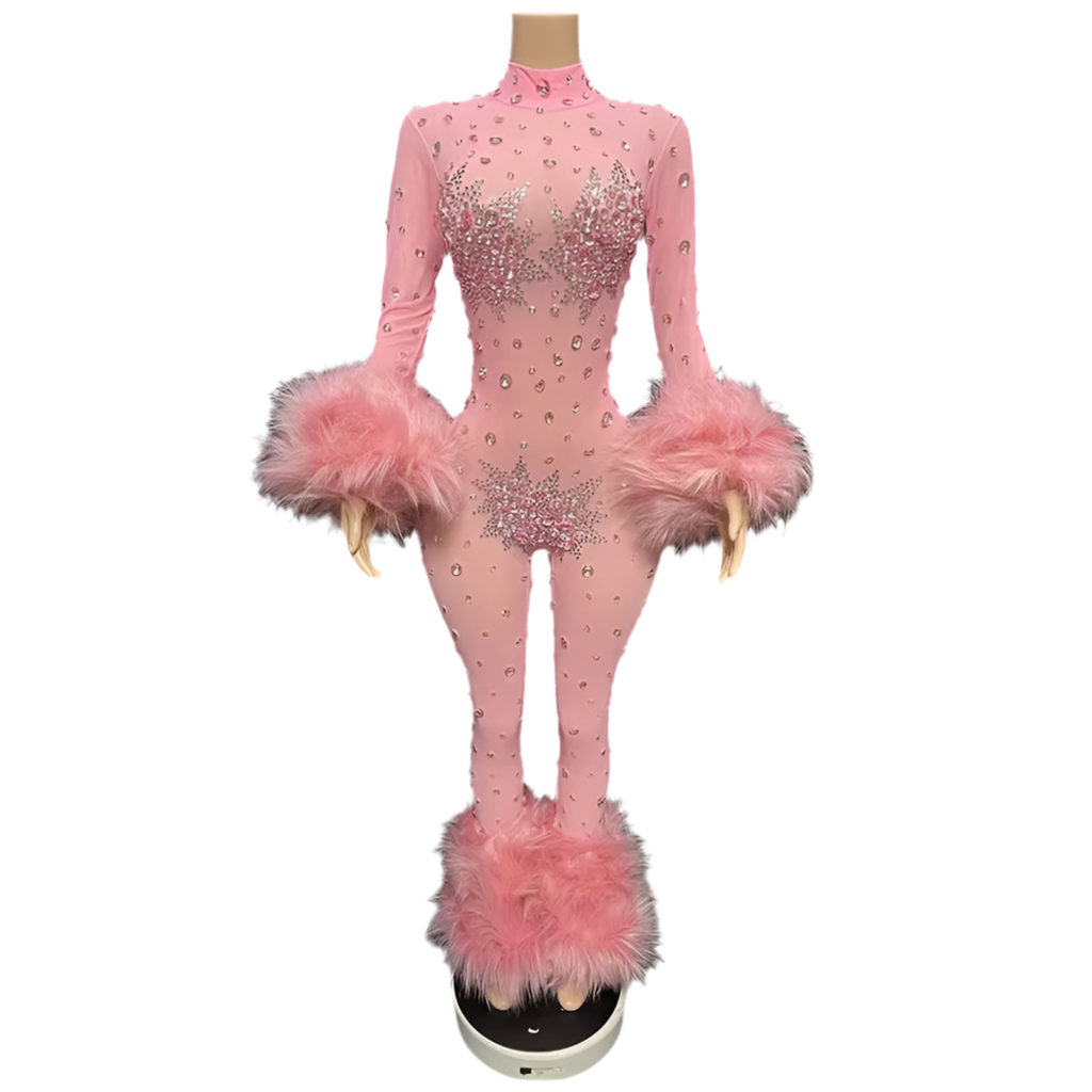 Scarlet Show Stopper Rhinestone Jumpsuit – Red Sheer Party Outfit