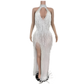 Frosted Fantasy Fringe Gown – Sparkle Crystal Halter Evening Dress