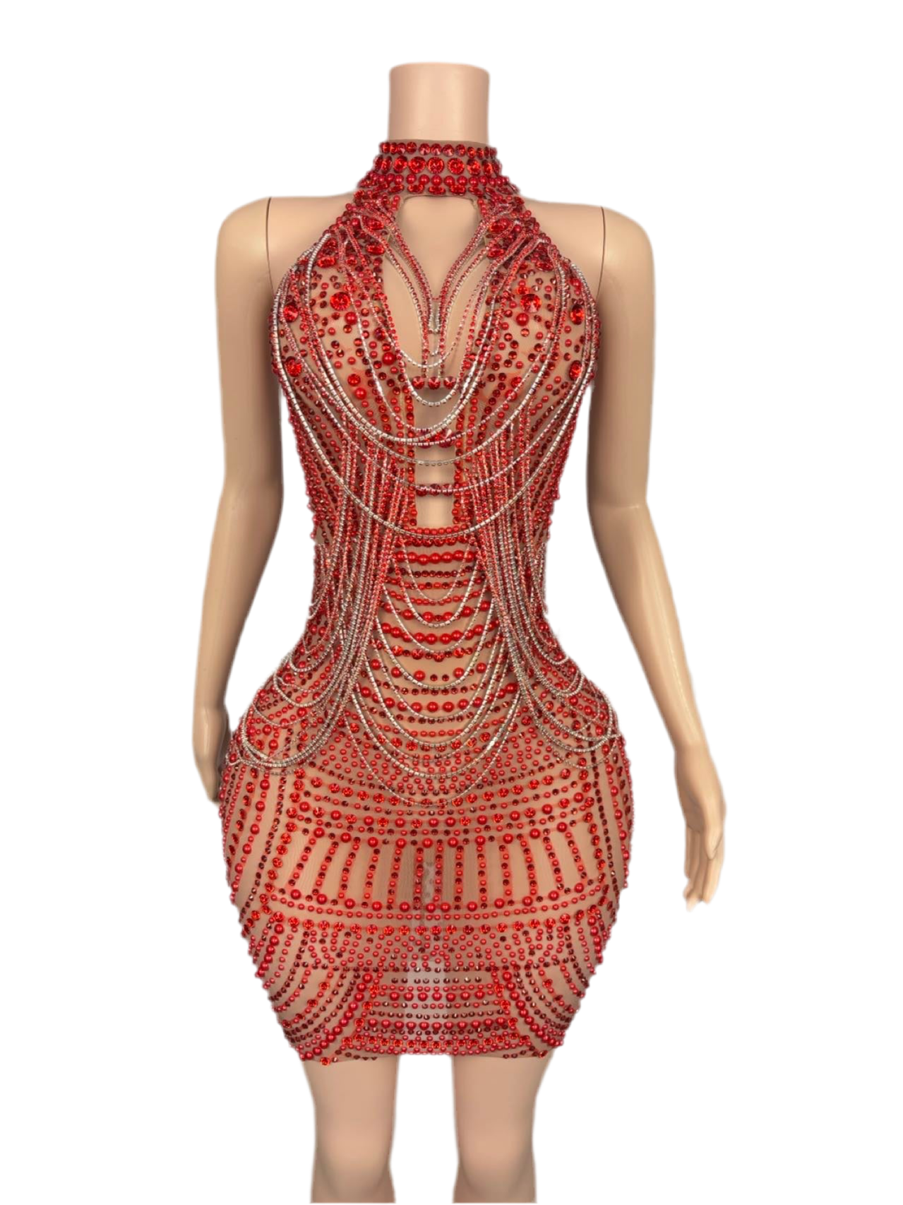 Red Light Temptation Crystal Bodycon Dress – Red Rhinestone Party Dress