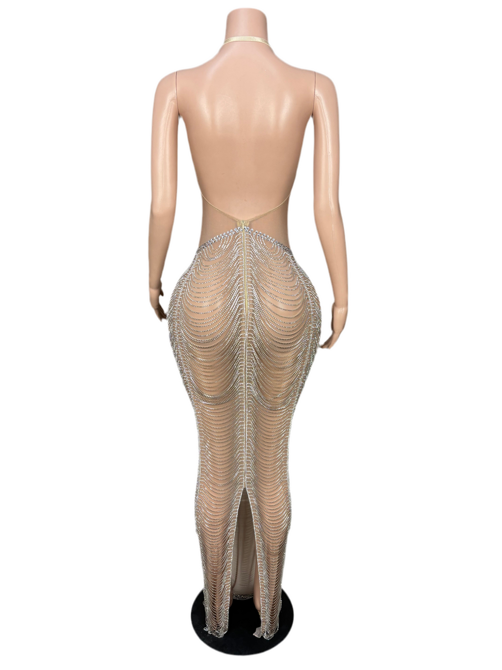 Crystal Temptation Gown – Rhinestone Sheer Evening Dress