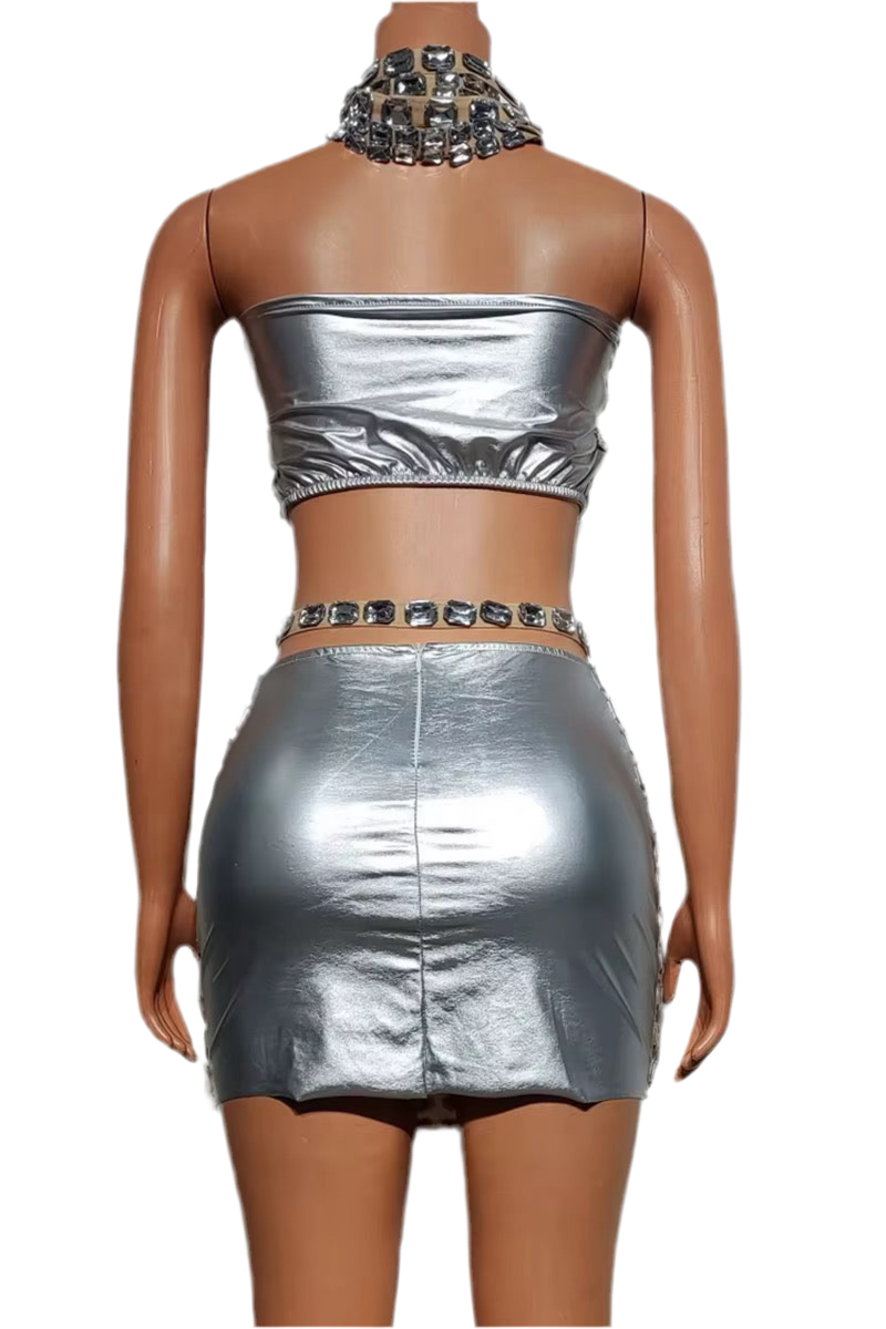 Diamond Dazzle Duo Diamond Dazzle Duo Set – Rhinestone Crop & Mini Skirt Outfit