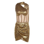 Golden Hour Metallic Two-Piece Set – Gold Crop & Mini Skirt Outfit