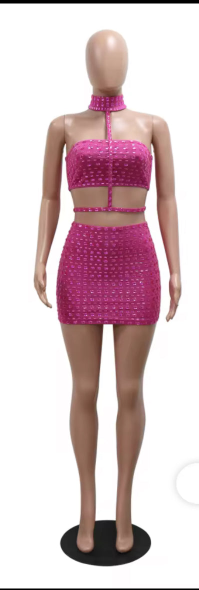 Fuchsia Envy Luxe Crystal Set – Pink Two-Piece Party Outfit