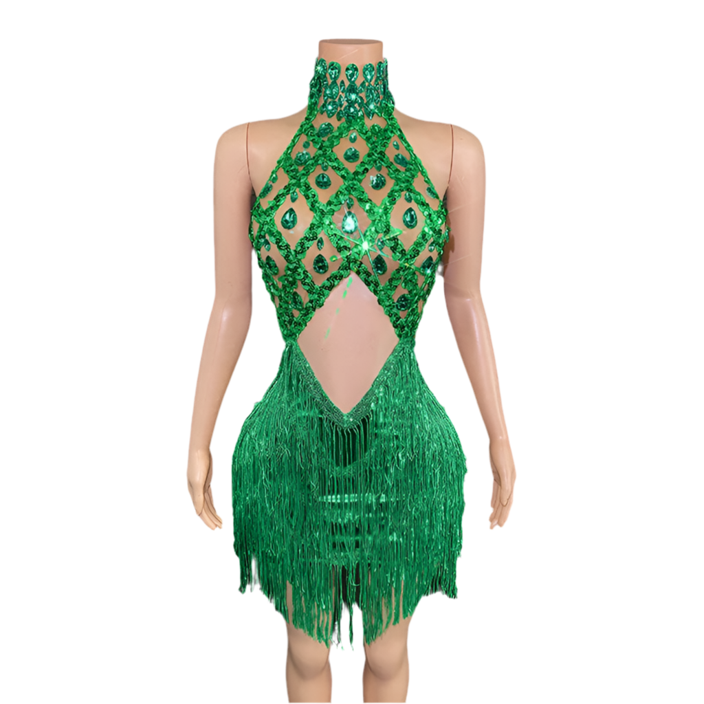 Glamour Gemstone Fringe Mini Dress – Rhinestone Birthday & Party Outfit