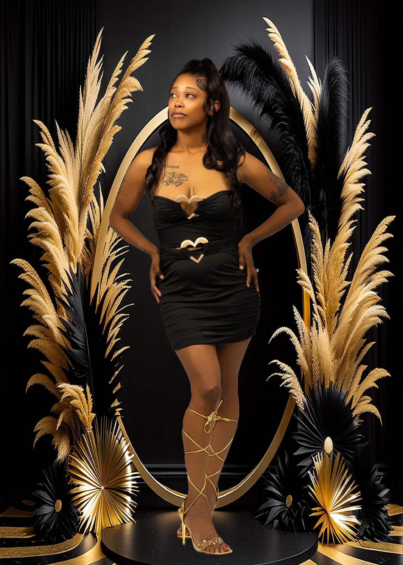 Heartbreaker Halter Mini Dress – Black & Gold Bodycon Party Dress