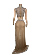 Goddess Glow Rhinestone Skirt Set – Nude Crystal Two-Piece Birthday & Party Outfit