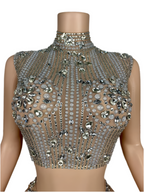 Goddess Glow Rhinestone Skirt Set – Nude Crystal Two-Piece Birthday & Party Outfit
