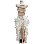 Venom & Velvet Luxe Gown – Crystal Rhinestone Feather Evening Dress