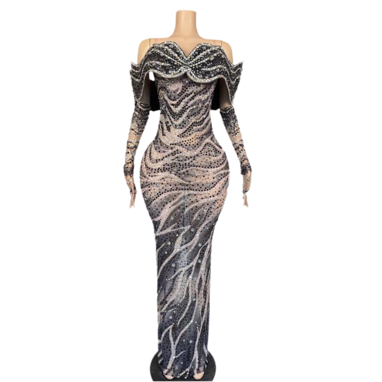 Royal Flame Rhinestone Gown – Red, Pink, Black & Blue Evening Dress
