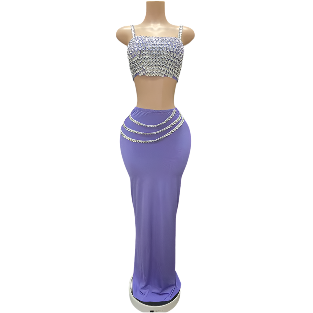 Diamond Chain Reaction Skirt Set – Crystal Crop & Maxi Skirt Outfit