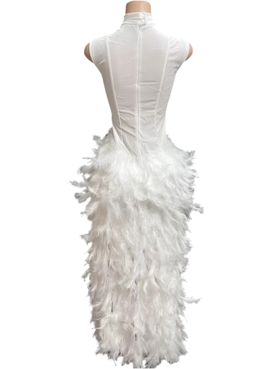 Venom & Velvet Luxe Gown – Crystal Rhinestone Feather Evening Dress
