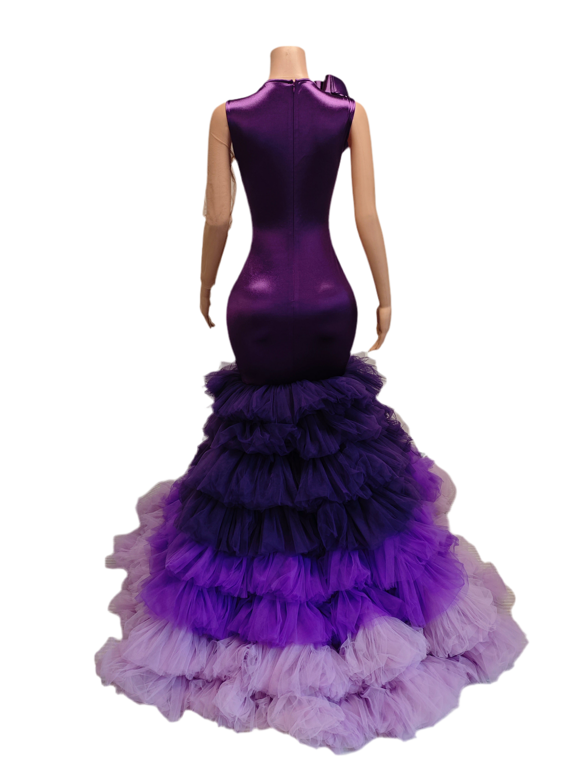 Midnight Amethyst Ruffle Gown – Ombré Purple Layered Prom & Gala Dress