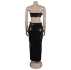 Strapped & Zipped Faux Leather Set – Black Two-Piece Outfit
