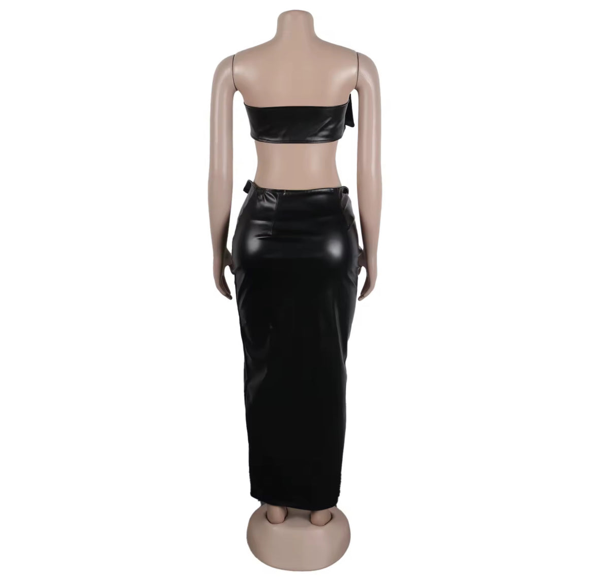 Strapped & Zipped Faux Leather Set – Black Two-Piece Outfit
