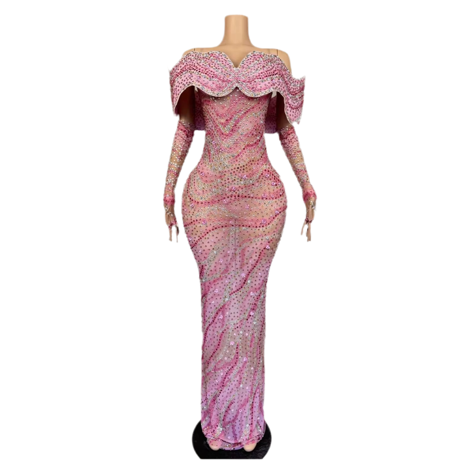 Royal Flame Rhinestone Gown – Red, Pink, Black & Blue Evening Dress