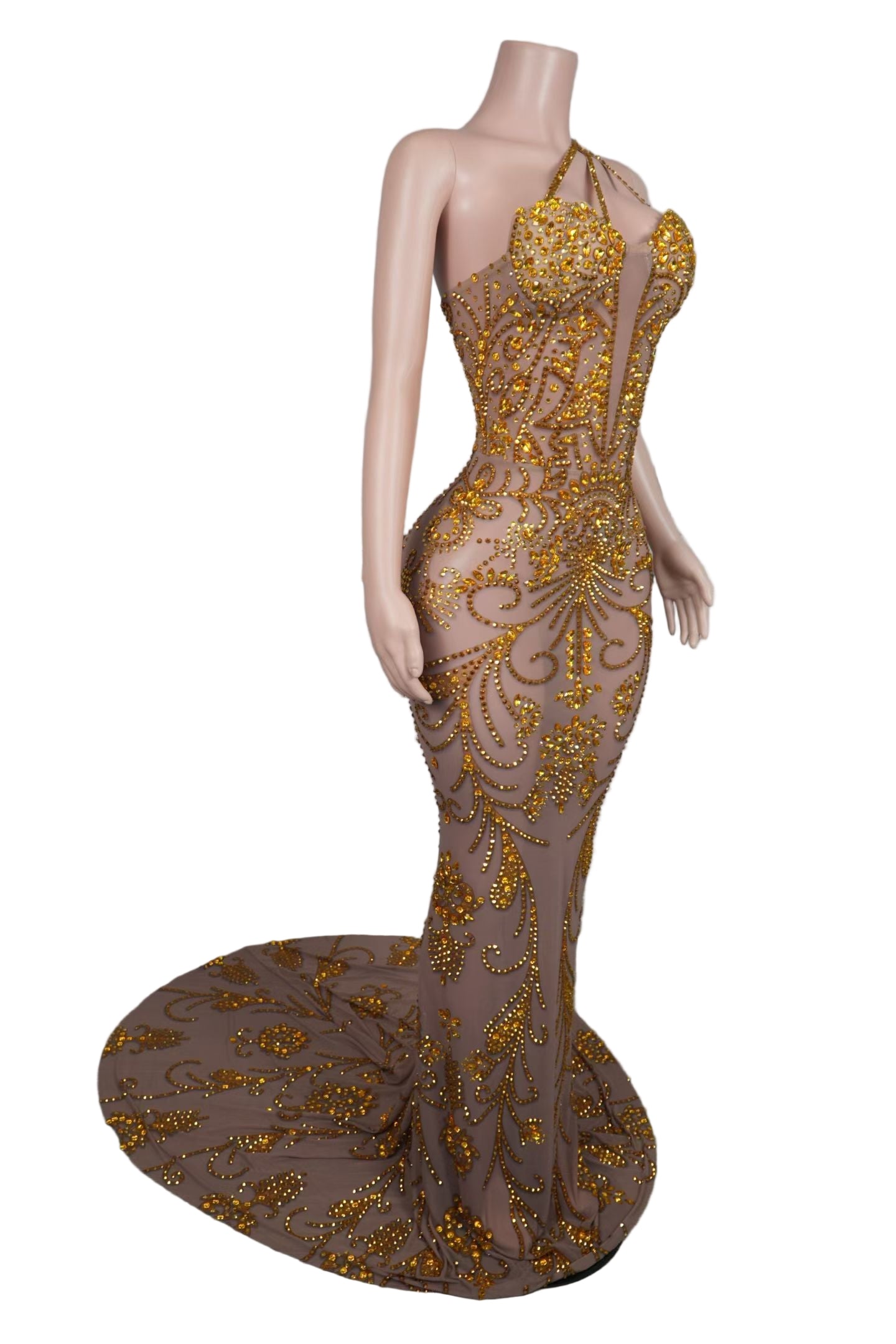 Golden Ember Crystal Illusion Mermaid Gown