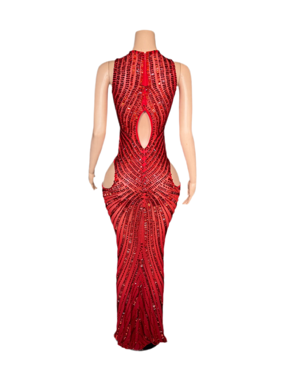 Red Siren Cut-Out Sequin Gown – Red Sequin Floor-Length Dress