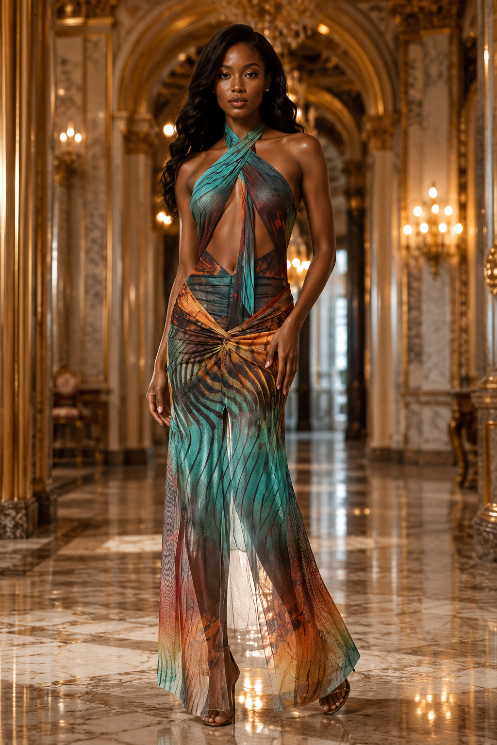 Tropical Tease Cutout Maxi Dress – Sunset Jungle Print Vacation Outfit
