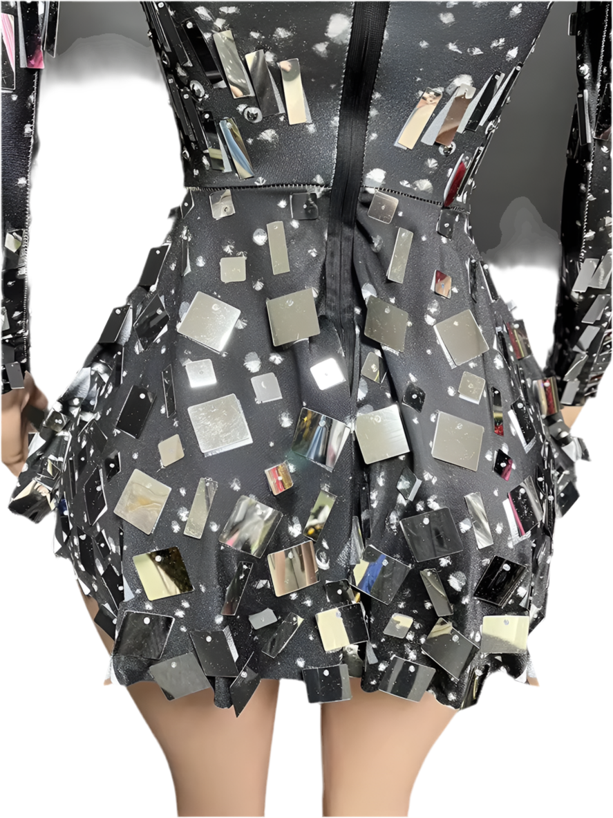 Crystal Chaos Mini Dress – Shattered Mirror Rhinestone Birthday & Party Outfit