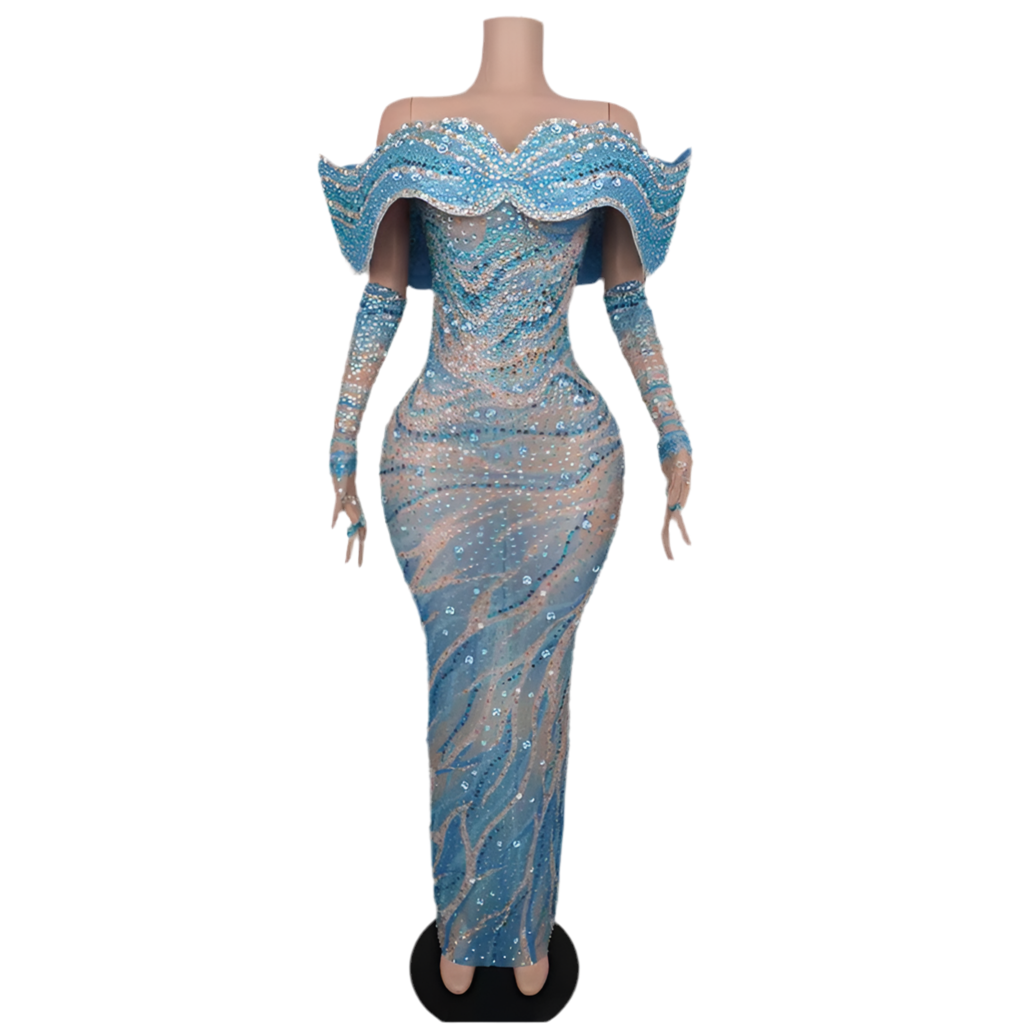 Royal Flame Rhinestone Gown – Red, Pink, Black & Blue Evening Dress