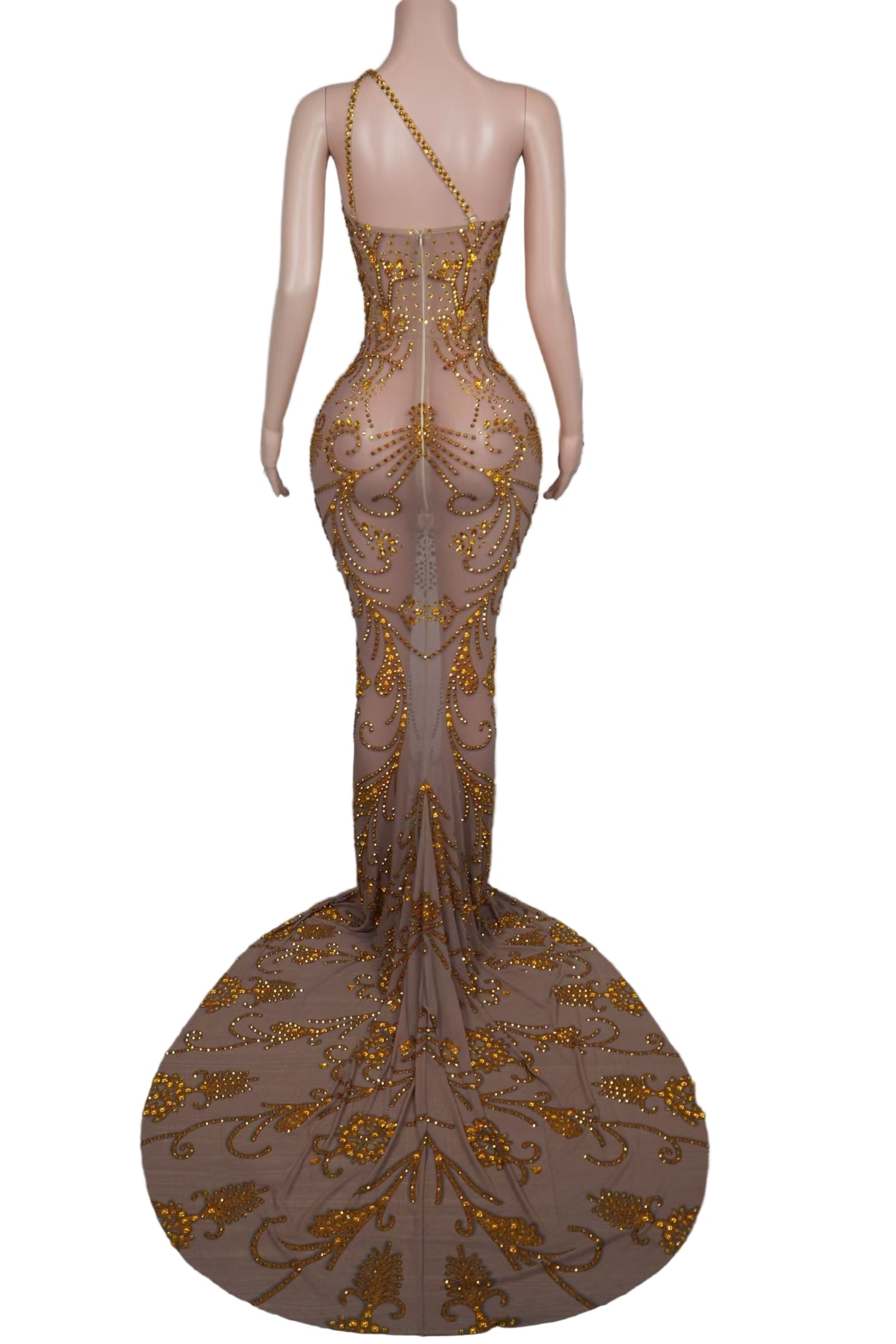 Golden Ember Crystal Illusion Mermaid Gown