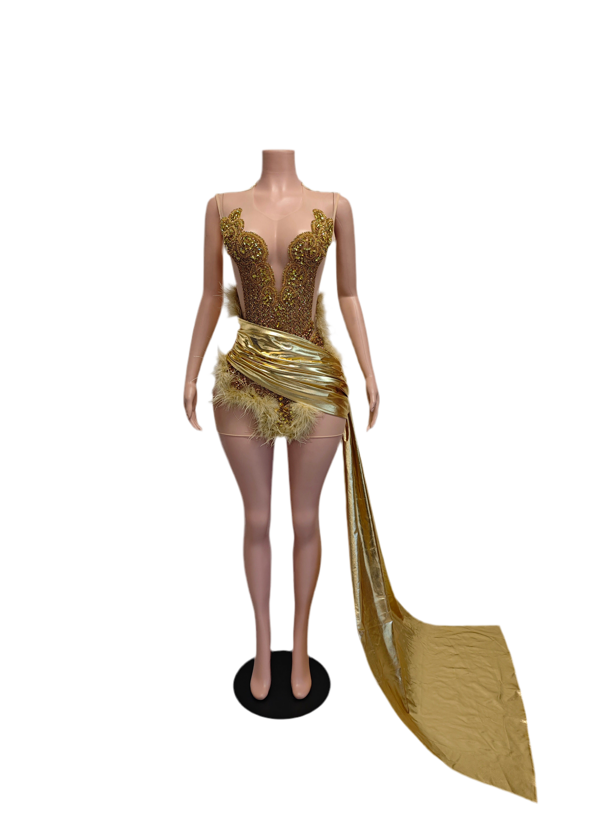 Golden Radiance High-Slit Gown – Luxury Sequin Party Dress