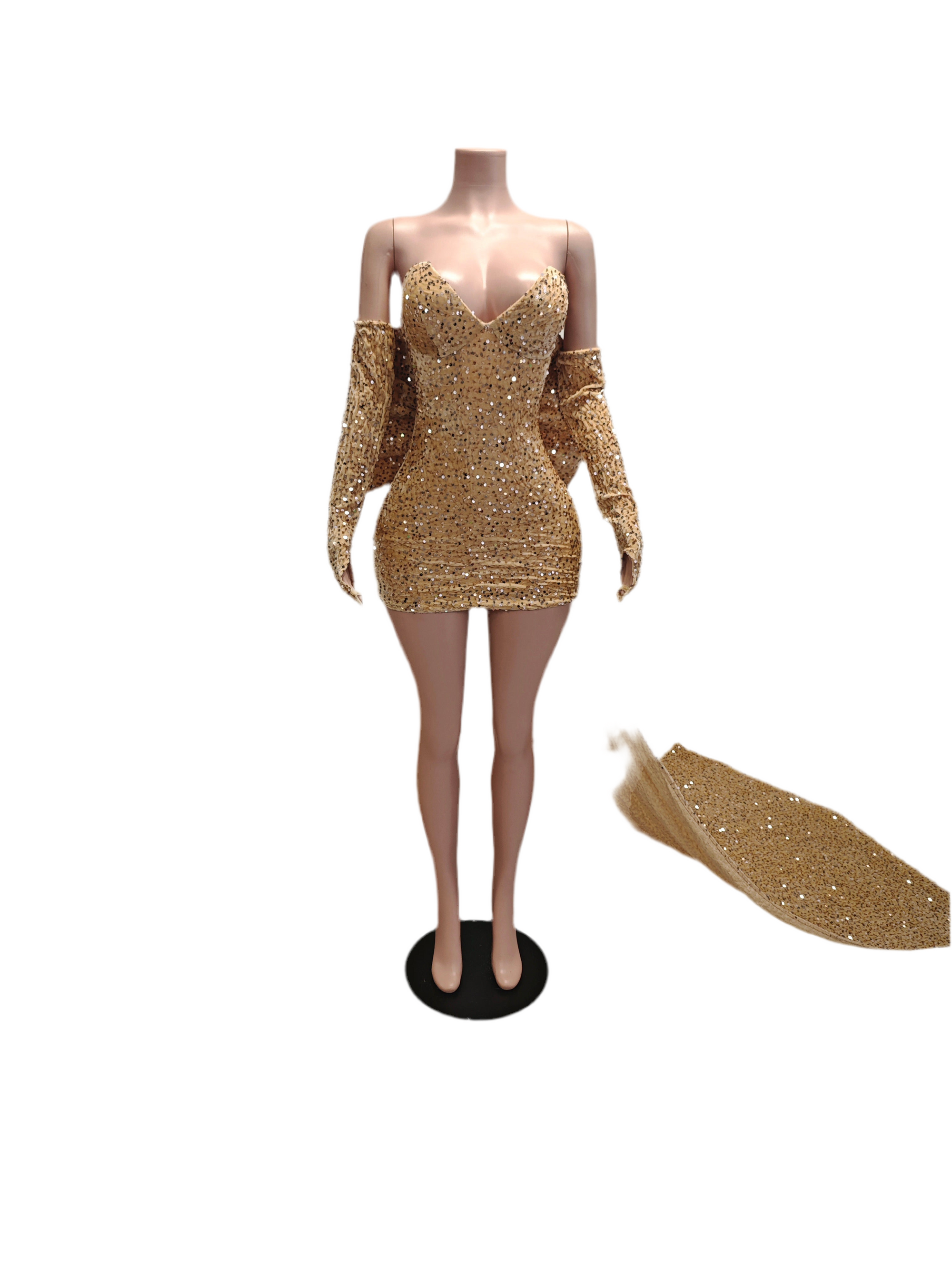 Golden Topaz Luxe Mini Dress – Rhinestone Birthday & Party Dress with Train