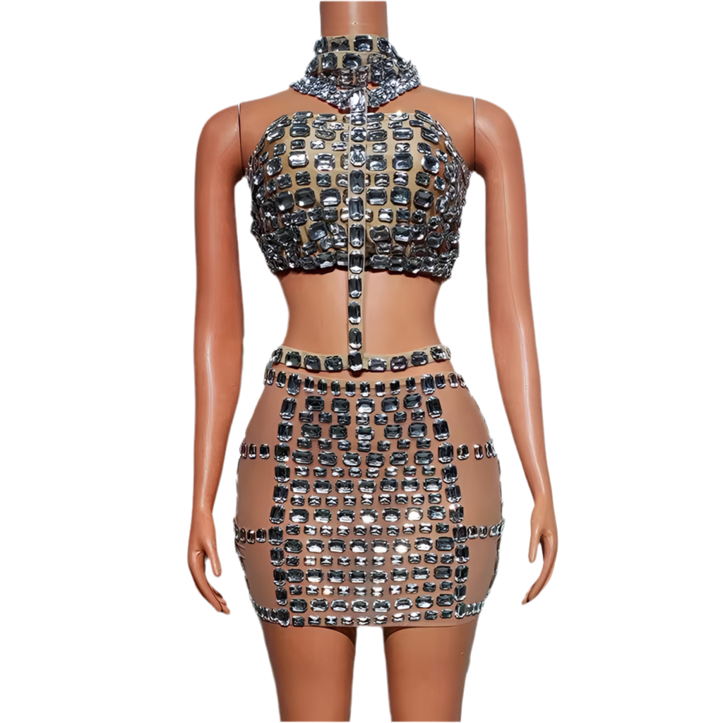 Diamond Dazzle Duo Diamond Dazzle Duo Set – Rhinestone Crop & Mini Skirt Outfit