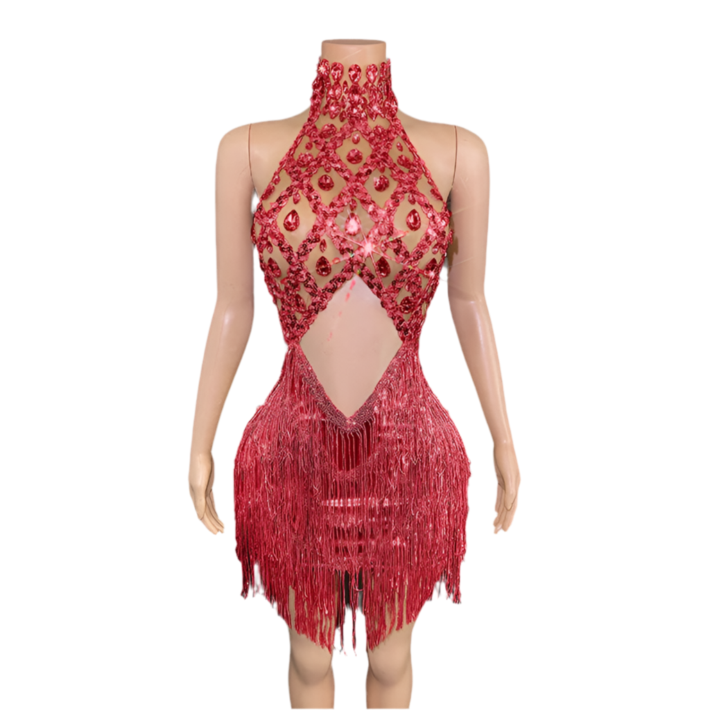Glamour Gemstone Fringe Mini Dress – Rhinestone Birthday & Party Outfit